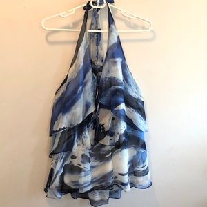 Bcbgmaxazria blue ruffle halter top.